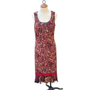 Ombre Paisley Crochet Long Red & Gold Sleeveless Dress Women's size 8